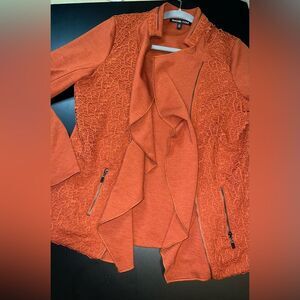 RACHEL COLE Burnt Orange Fall Crochet Cardigan Size Large EUC